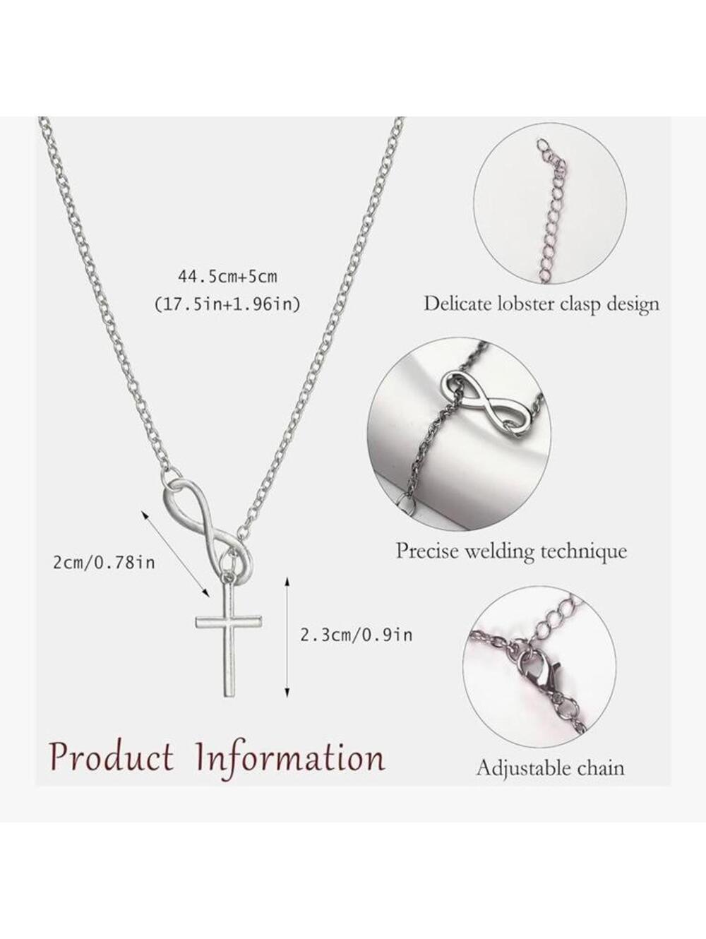 Silver Toned Metal Cross Infinity Necklace Women's Jewelry Minimalist Gift - Picture 4 of 10